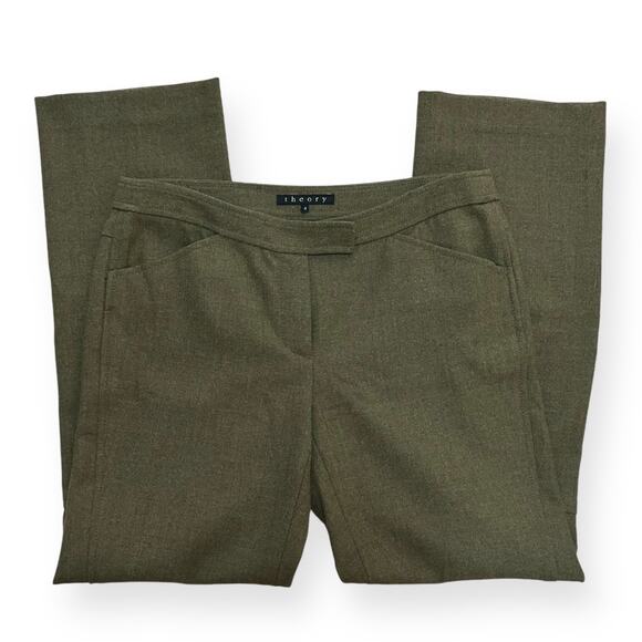 THEORY Wool Straight Leg Dress Pants Light Olive Green - Picture 3 of 9